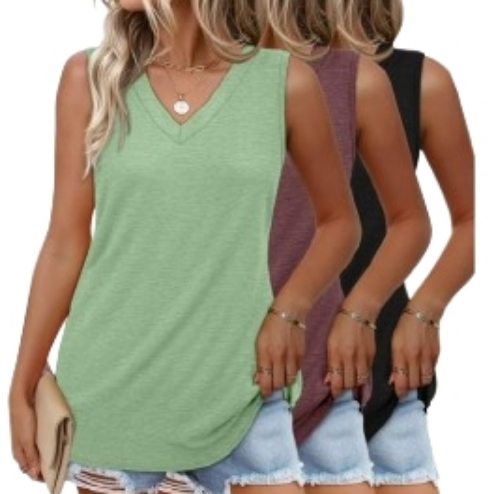 3 Pack Moshu V Neck Flowy Loose Fit Sleeveless Tank Tops Sz XL